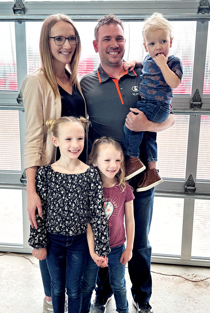 The Dangstorp family after the ribbon cutting. In back are Jenna and Perry Dangstorp holding Kepler. In front are Talaya and Adele Dangstorp.<br />